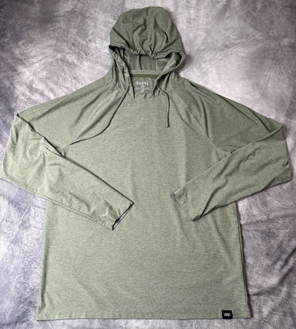 Rhone Shirt Mens Large Green Hooded Long Sleeve Performance Stretch Style 100966